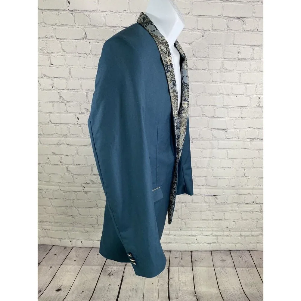 Kids World of USA Blue Single Button Floral Shawl Lapel Blazer Jacket Boys 20